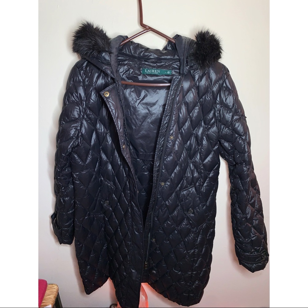 Ralph Lauren Black Hooded Quilted Coat size L